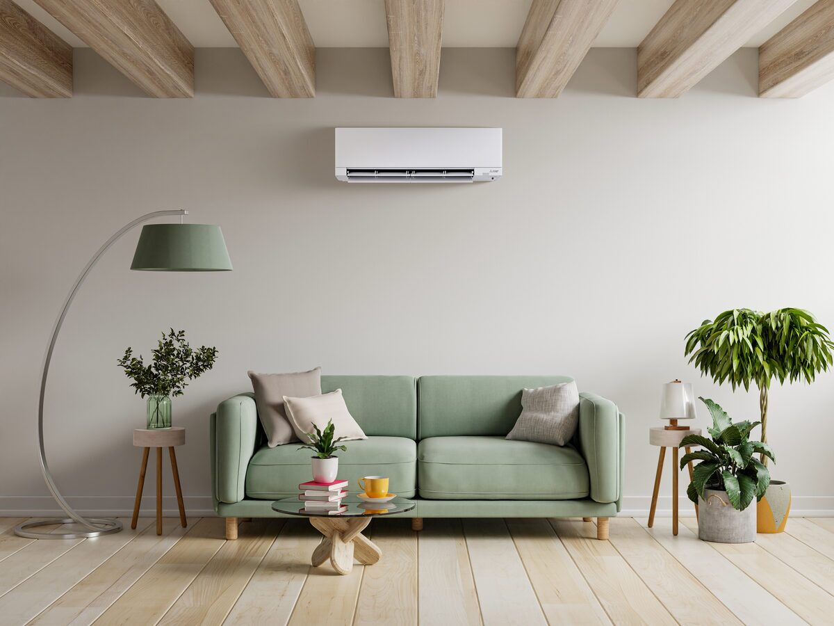 living room with a ductless mini split in it
